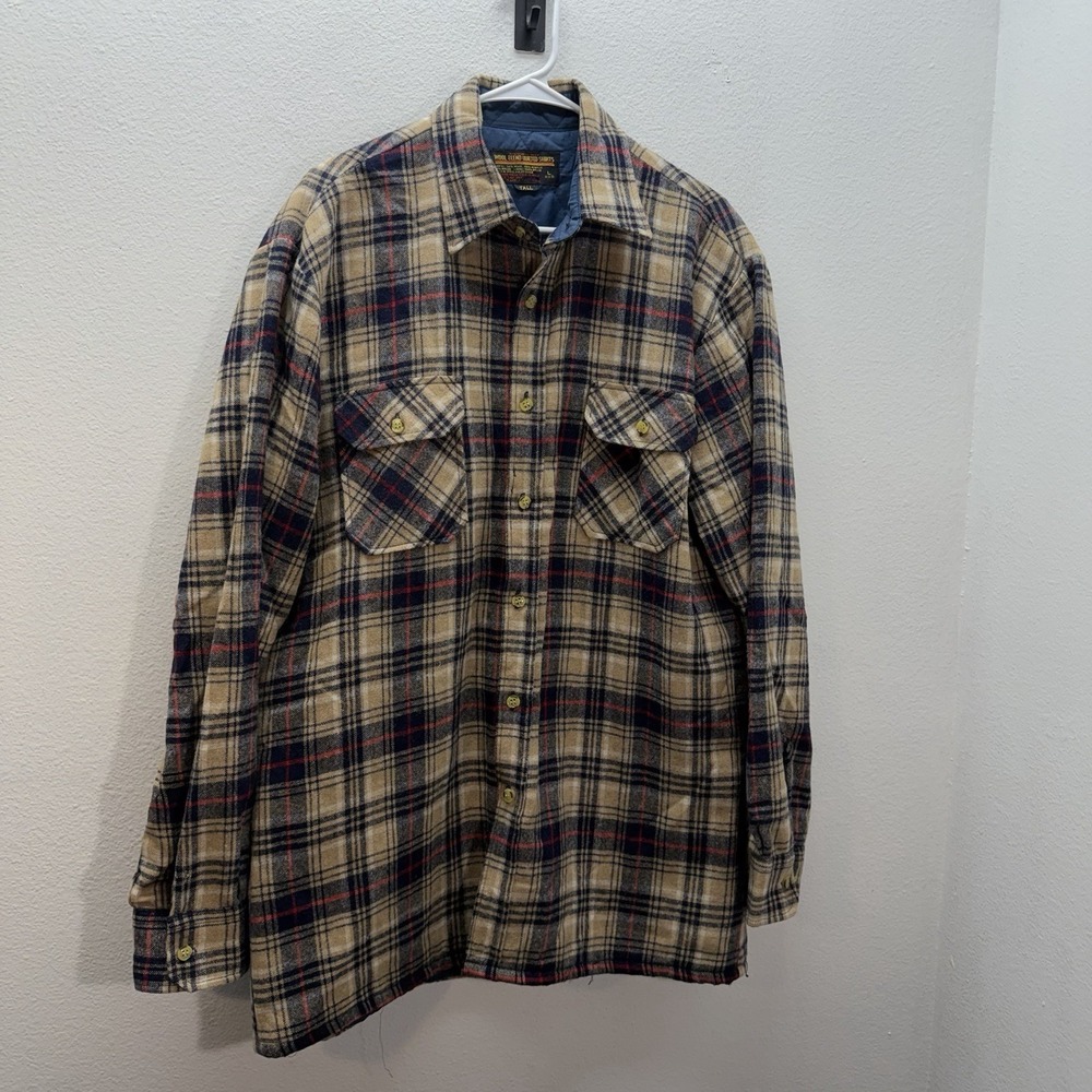 VTG 70s 80s Montgomery Wards Wool Blend Quilted Flannel Shirt Chore Jacket LT